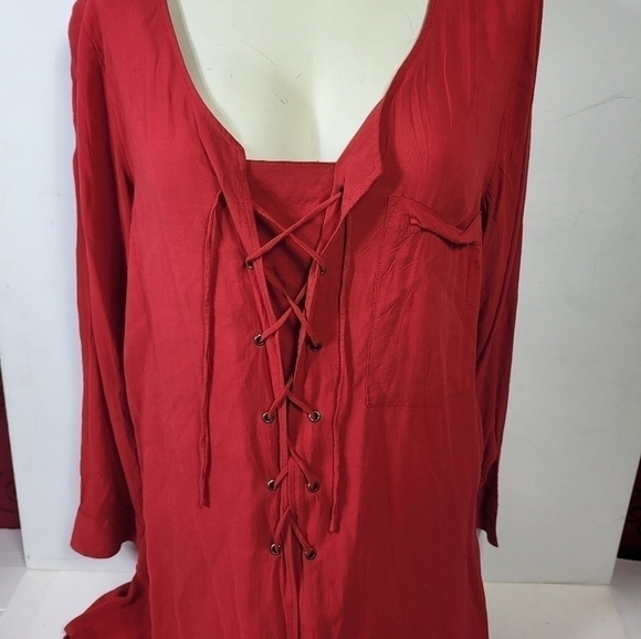Love & Legend Red Lace Up Blouse - Picture 9 of 12